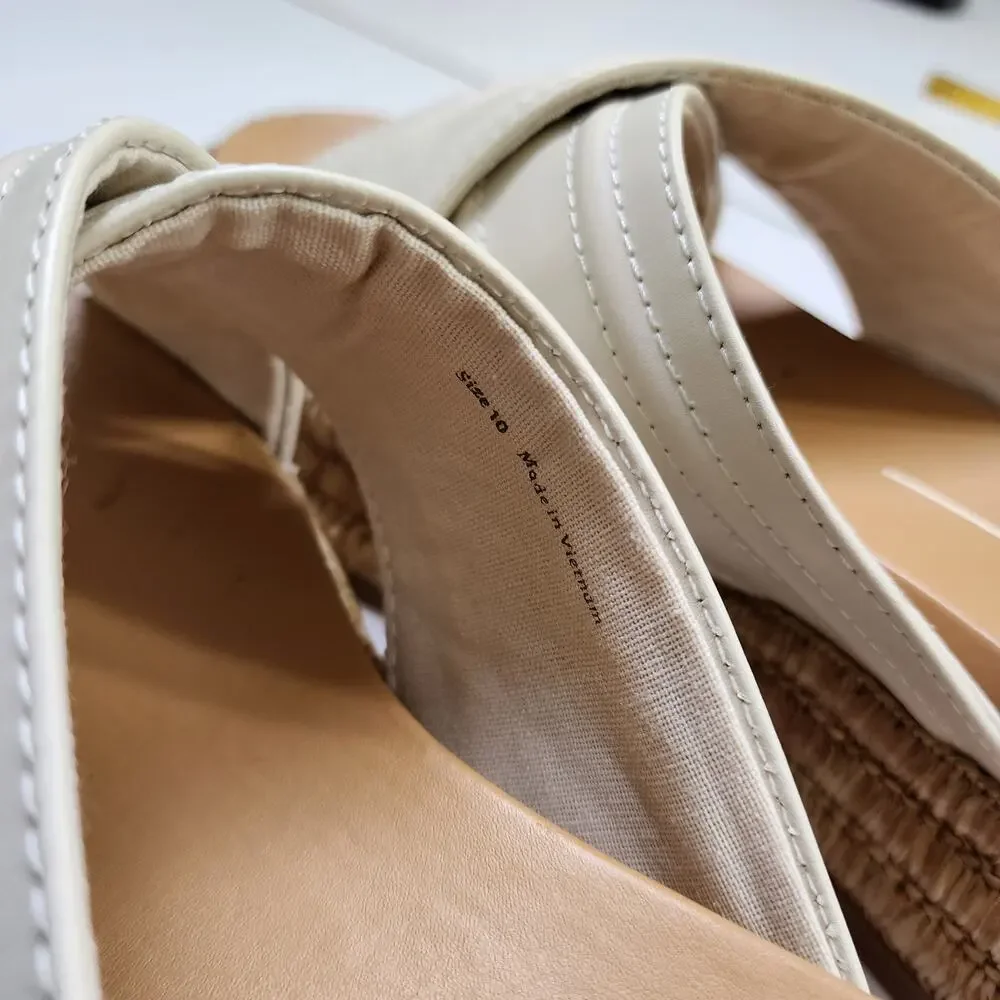 Dolce Vita Womens Weslee Sandals Size 10 Ivory Raffia‎ Platform Slip On Slides